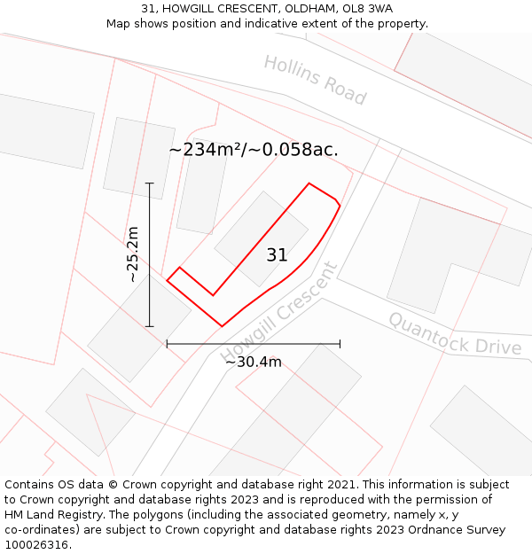 31, HOWGILL CRESCENT, OLDHAM, OL8 3WA: Plot and title map