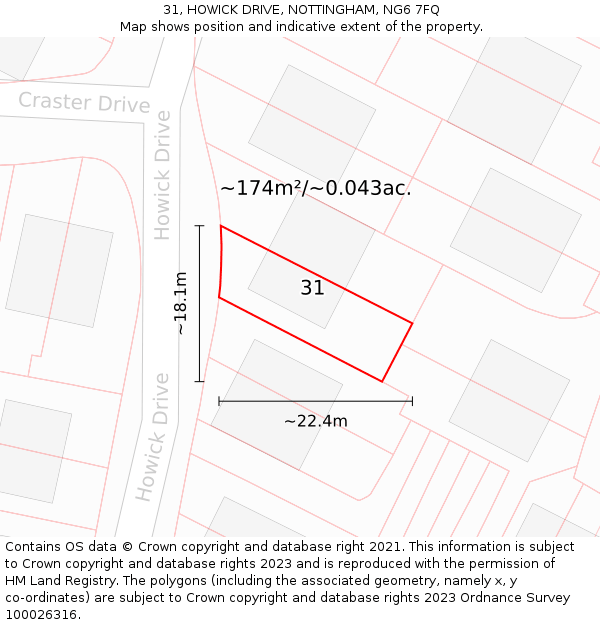 31, HOWICK DRIVE, NOTTINGHAM, NG6 7FQ: Plot and title map
