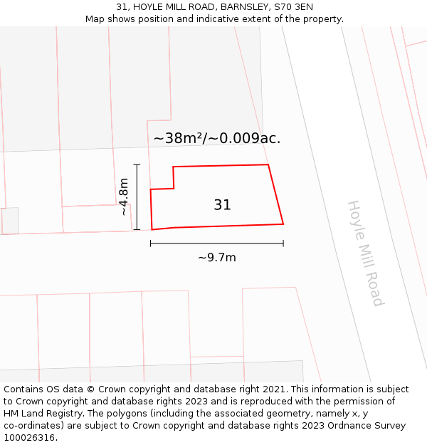 31, HOYLE MILL ROAD, BARNSLEY, S70 3EN: Plot and title map