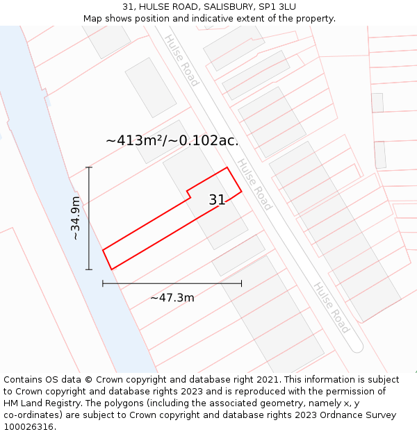 31, HULSE ROAD, SALISBURY, SP1 3LU: Plot and title map