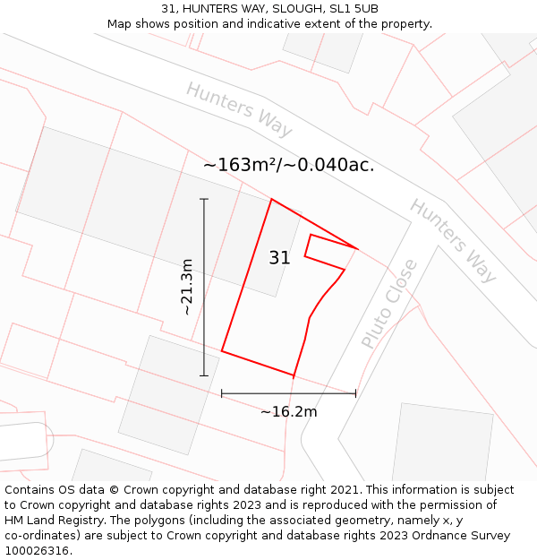 31, HUNTERS WAY, SLOUGH, SL1 5UB: Plot and title map