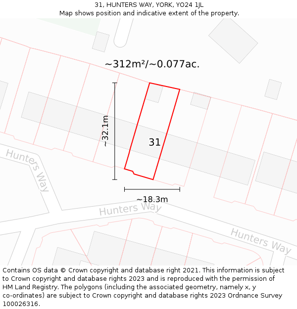 31, HUNTERS WAY, YORK, YO24 1JL: Plot and title map