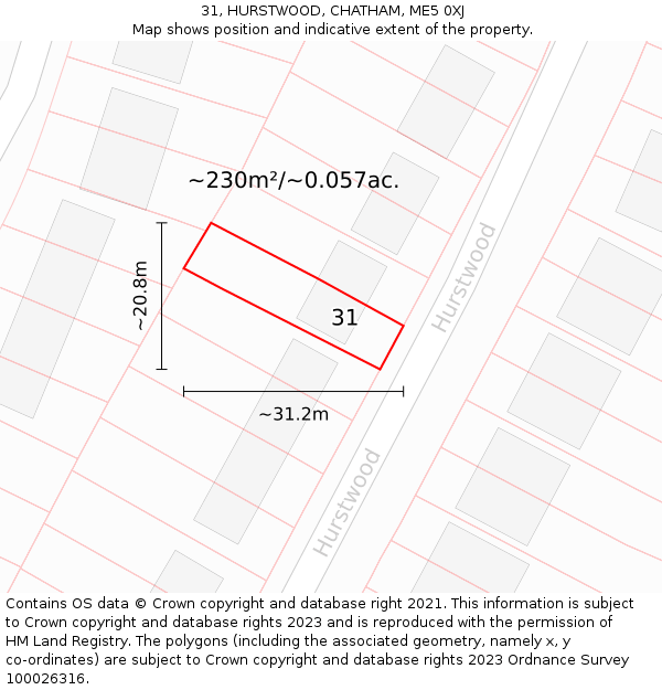 31, HURSTWOOD, CHATHAM, ME5 0XJ: Plot and title map