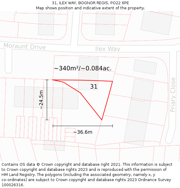 31, ILEX WAY, BOGNOR REGIS, PO22 6PE: Plot and title map