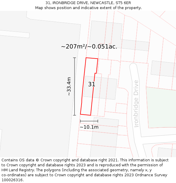 31, IRONBRIDGE DRIVE, NEWCASTLE, ST5 6ER: Plot and title map