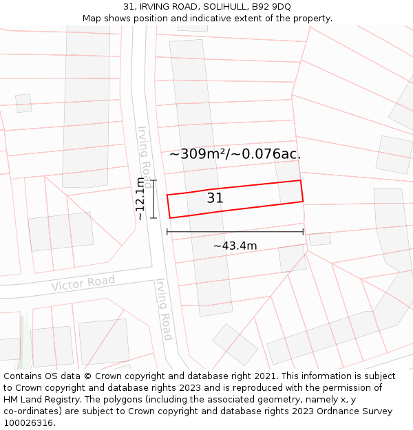 31, IRVING ROAD, SOLIHULL, B92 9DQ: Plot and title map