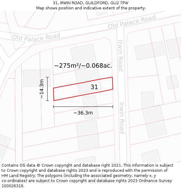 31, IRWIN ROAD, GUILDFORD, GU2 7PW: Plot and title map