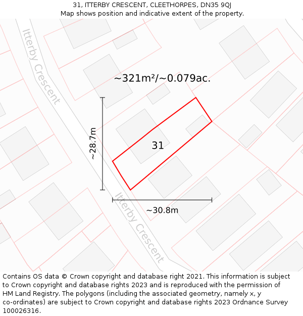 31, ITTERBY CRESCENT, CLEETHORPES, DN35 9QJ: Plot and title map
