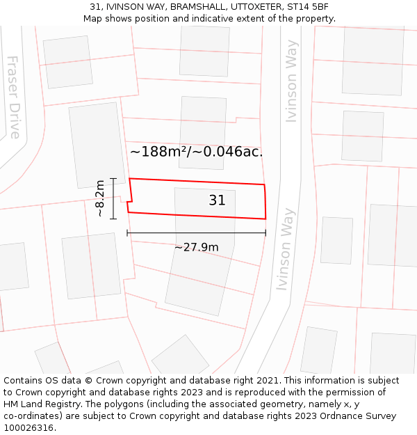 31, IVINSON WAY, BRAMSHALL, UTTOXETER, ST14 5BF: Plot and title map