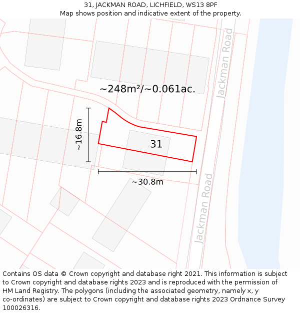 31, JACKMAN ROAD, LICHFIELD, WS13 8PF: Plot and title map