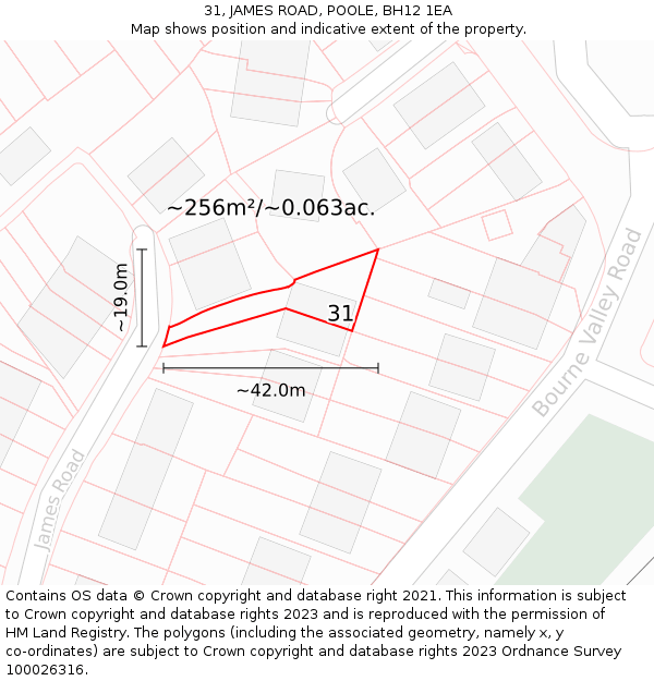 31, JAMES ROAD, POOLE, BH12 1EA: Plot and title map
