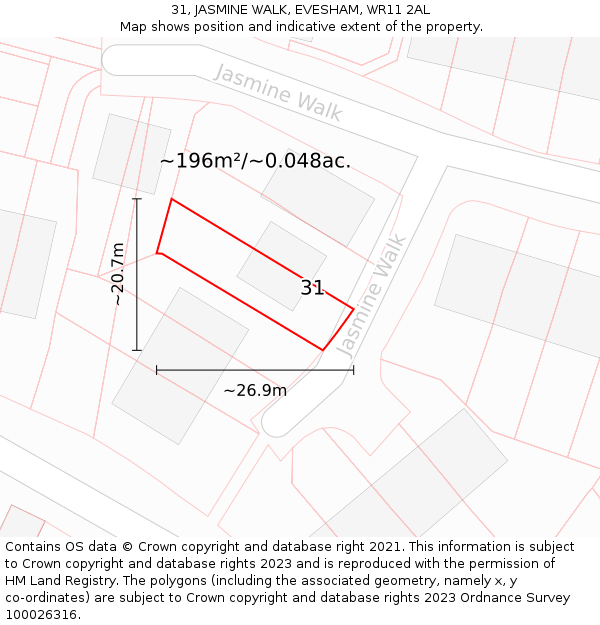 31, JASMINE WALK, EVESHAM, WR11 2AL: Plot and title map