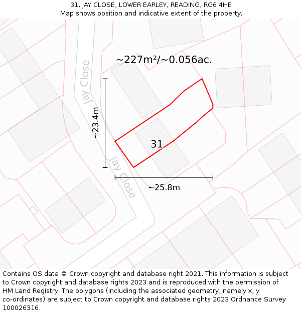 31, JAY CLOSE, LOWER EARLEY, READING, RG6 4HE: Plot and title map