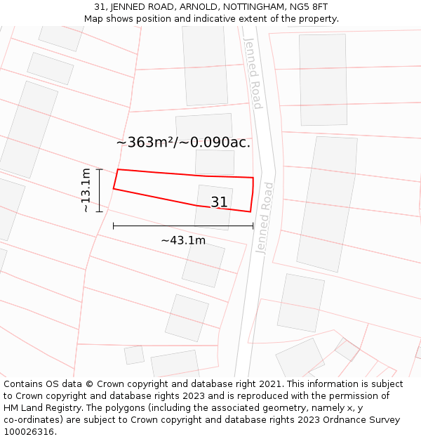 31, JENNED ROAD, ARNOLD, NOTTINGHAM, NG5 8FT: Plot and title map