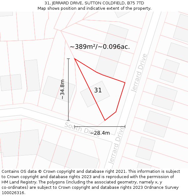 31, JERRARD DRIVE, SUTTON COLDFIELD, B75 7TD: Plot and title map