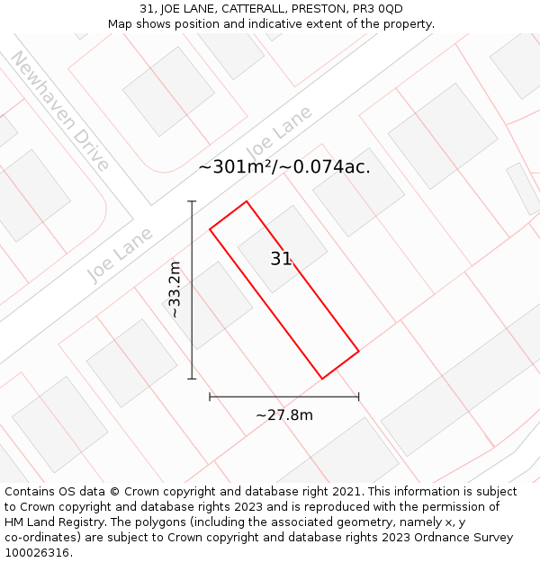31, JOE LANE, CATTERALL, PRESTON, PR3 0QD: Plot and title map