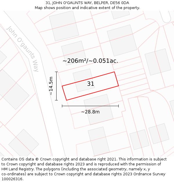 31, JOHN O'GAUNTS WAY, BELPER, DE56 0DA: Plot and title map