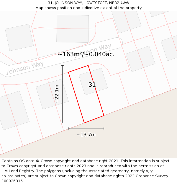31, JOHNSON WAY, LOWESTOFT, NR32 4WW: Plot and title map