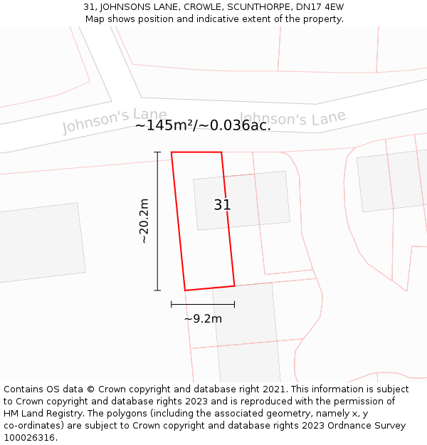31, JOHNSONS LANE, CROWLE, SCUNTHORPE, DN17 4EW: Plot and title map
