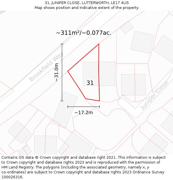 31, JUNIPER CLOSE, LUTTERWORTH, LE17 4US: Plot and title map