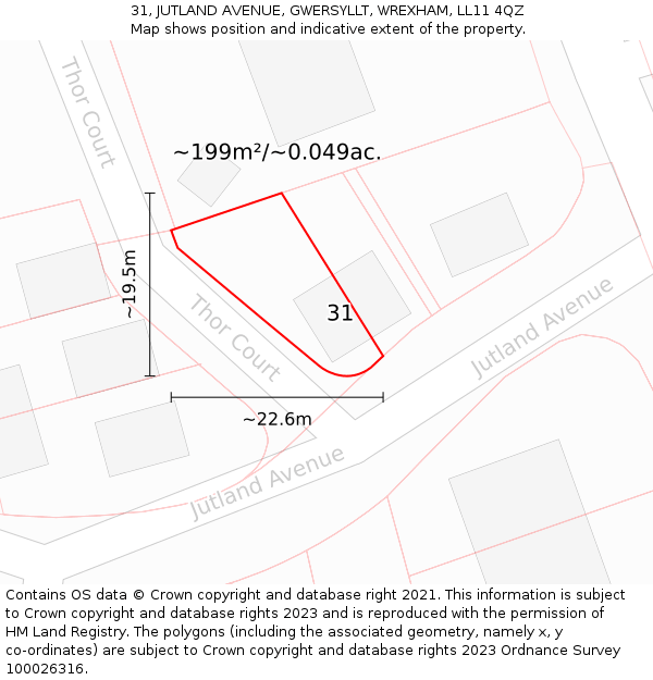 31, JUTLAND AVENUE, GWERSYLLT, WREXHAM, LL11 4QZ: Plot and title map