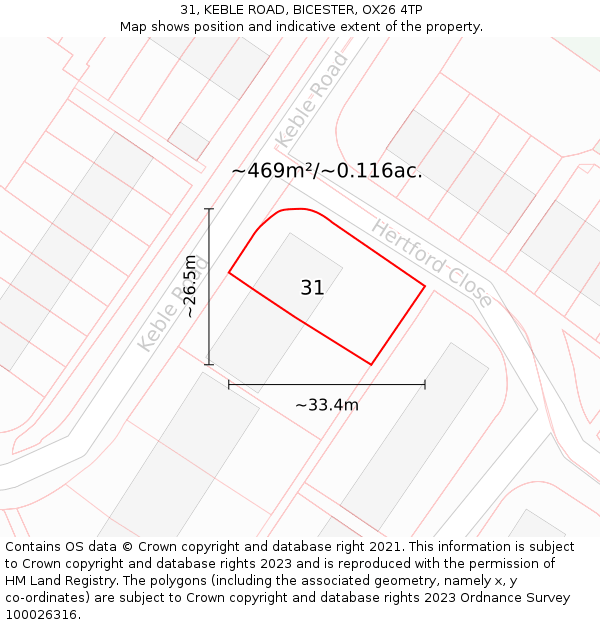 31, KEBLE ROAD, BICESTER, OX26 4TP: Plot and title map