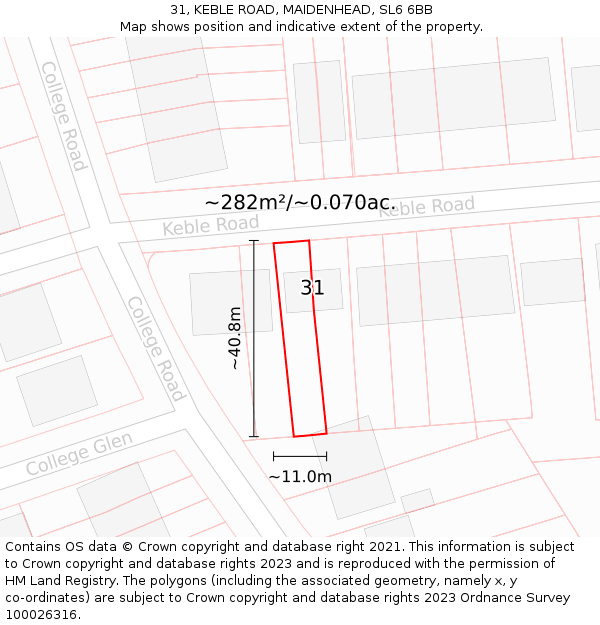 31, KEBLE ROAD, MAIDENHEAD, SL6 6BB: Plot and title map