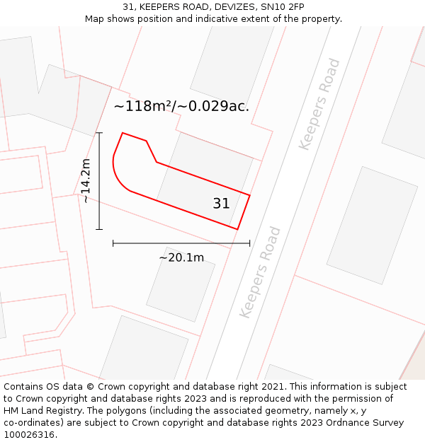 31, KEEPERS ROAD, DEVIZES, SN10 2FP: Plot and title map