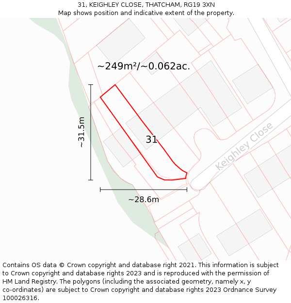 31, KEIGHLEY CLOSE, THATCHAM, RG19 3XN: Plot and title map