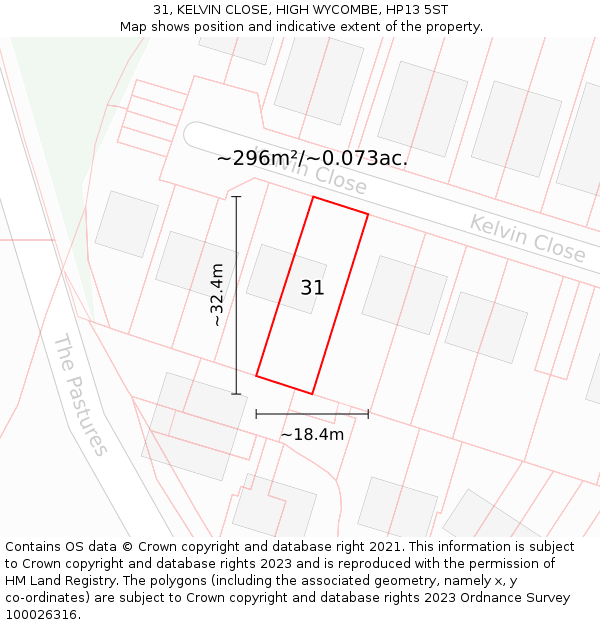 31, KELVIN CLOSE, HIGH WYCOMBE, HP13 5ST: Plot and title map