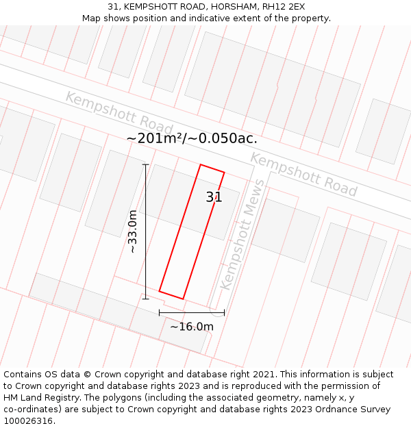 31, KEMPSHOTT ROAD, HORSHAM, RH12 2EX: Plot and title map