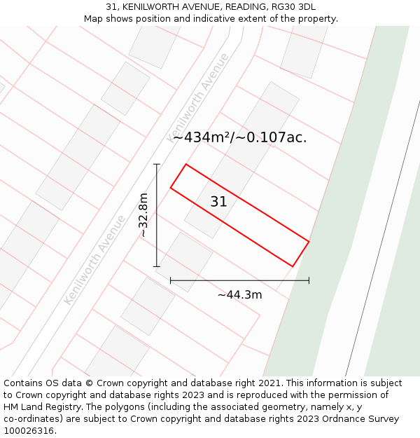 31, KENILWORTH AVENUE, READING, RG30 3DL: Plot and title map