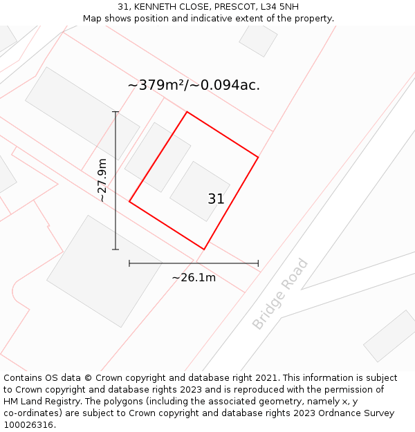 31, KENNETH CLOSE, PRESCOT, L34 5NH: Plot and title map