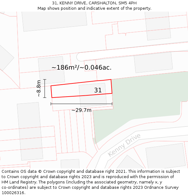 31, KENNY DRIVE, CARSHALTON, SM5 4PH: Plot and title map