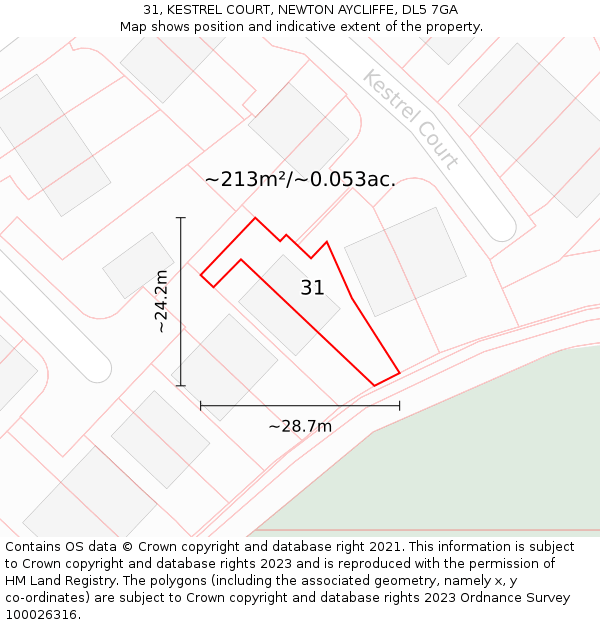 31, KESTREL COURT, NEWTON AYCLIFFE, DL5 7GA: Plot and title map