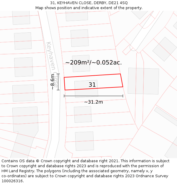 31, KEYHAVEN CLOSE, DERBY, DE21 4SQ: Plot and title map