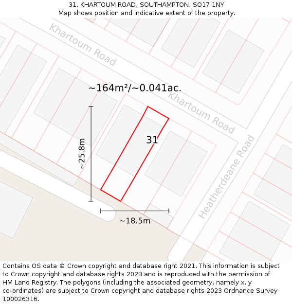 31, KHARTOUM ROAD, SOUTHAMPTON, SO17 1NY: Plot and title map