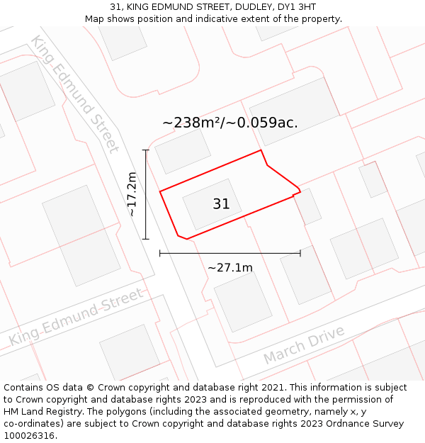 31, KING EDMUND STREET, DUDLEY, DY1 3HT: Plot and title map
