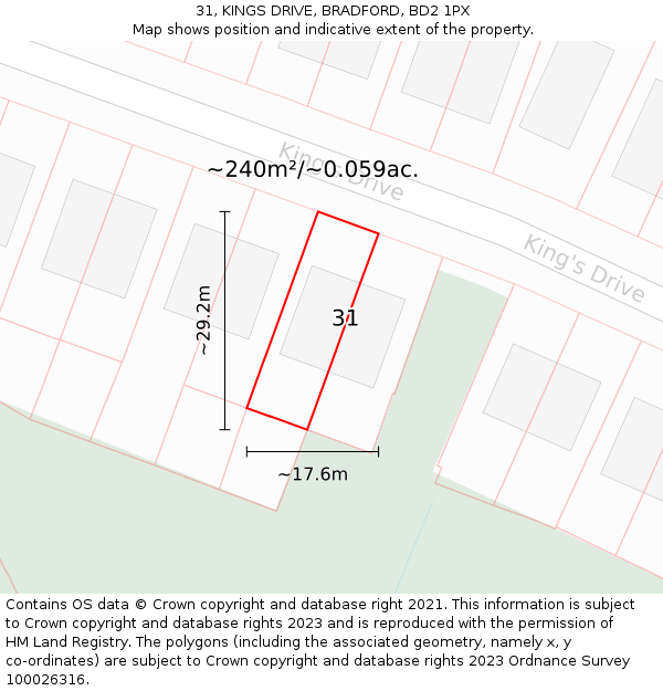 31, KINGS DRIVE, BRADFORD, BD2 1PX: Plot and title map