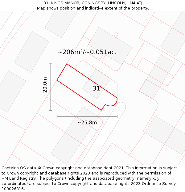 31, KINGS MANOR, CONINGSBY, LINCOLN, LN4 4TJ: Plot and title map