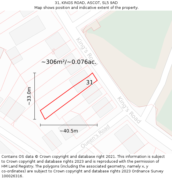 31, KINGS ROAD, ASCOT, SL5 9AD: Plot and title map