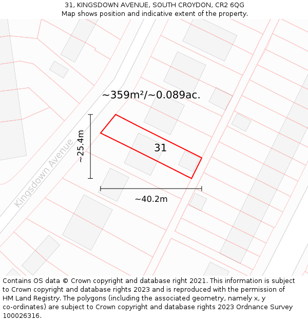 31, KINGSDOWN AVENUE, SOUTH CROYDON, CR2 6QG: Plot and title map