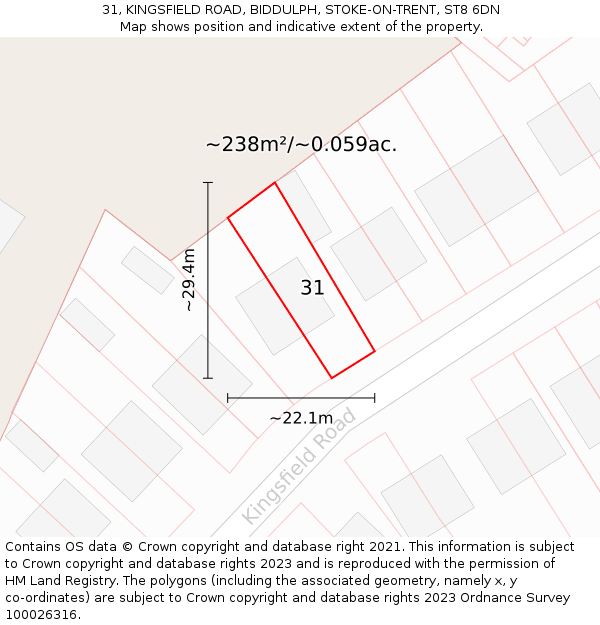 31, KINGSFIELD ROAD, BIDDULPH, STOKE-ON-TRENT, ST8 6DN: Plot and title map