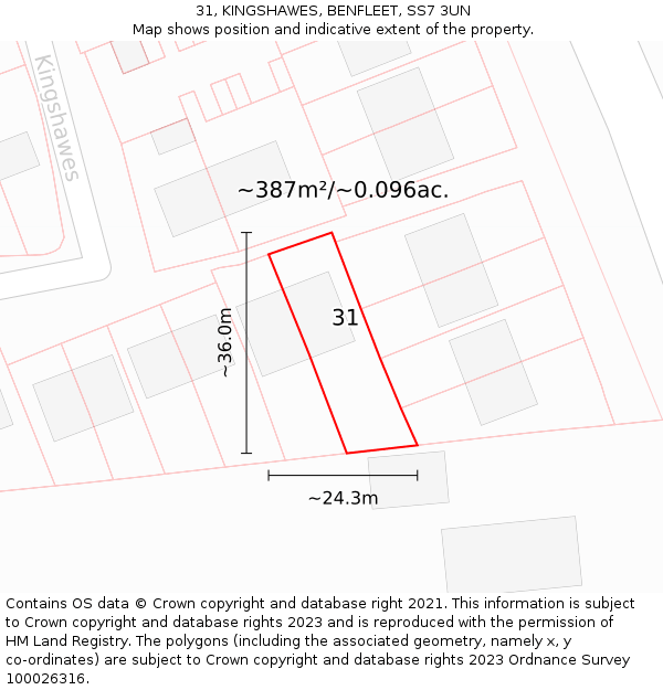 31, KINGSHAWES, BENFLEET, SS7 3UN: Plot and title map