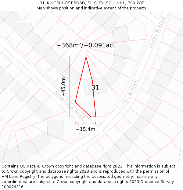 31, KINGSHURST ROAD, SHIRLEY, SOLIHULL, B90 2QP: Plot and title map