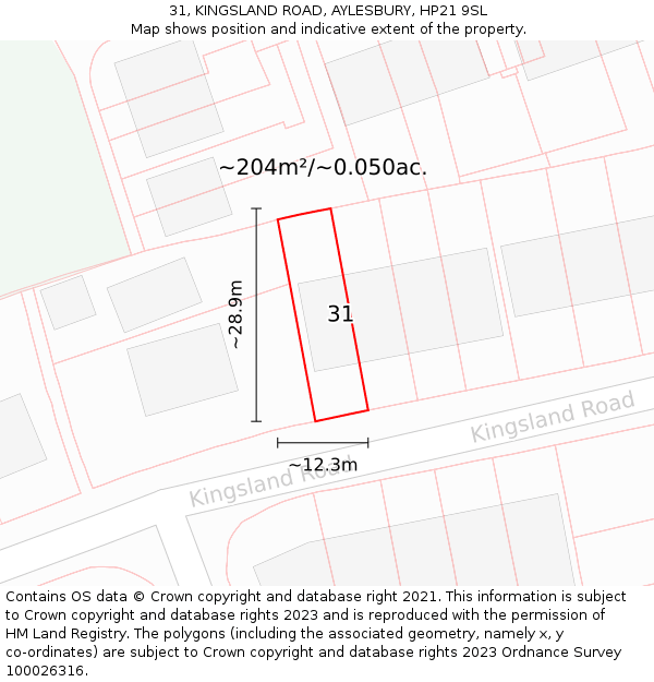 31, KINGSLAND ROAD, AYLESBURY, HP21 9SL: Plot and title map