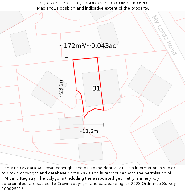 31, KINGSLEY COURT, FRADDON, ST COLUMB, TR9 6PD: Plot and title map