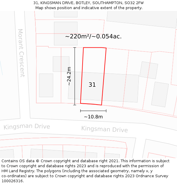 31, KINGSMAN DRIVE, BOTLEY, SOUTHAMPTON, SO32 2FW: Plot and title map