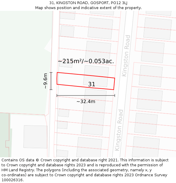 31, KINGSTON ROAD, GOSPORT, PO12 3LJ: Plot and title map