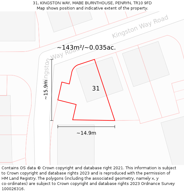 31, KINGSTON WAY, MABE BURNTHOUSE, PENRYN, TR10 9FD: Plot and title map